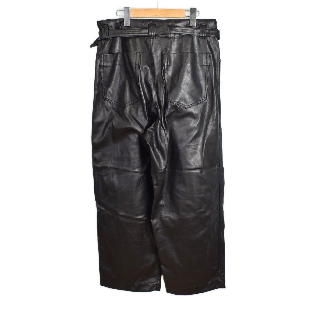 【中古】saby サバイ SUPER BIG PANTS WASHABLE LAMB SKIN フェイクレザーパンツ ベルト付き 2 M 黒 ブラック saby サバイ SUPER BIG PANTS WASHABLE LAMB SKIN フェイクレザー