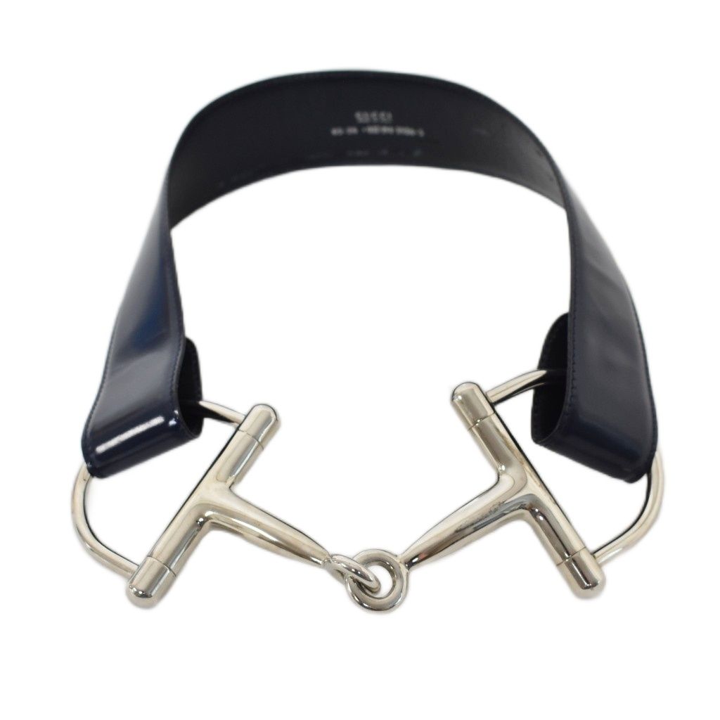 グッチ GUCCI ベルト ホースビット レザー 65 26 紺 ネイビー