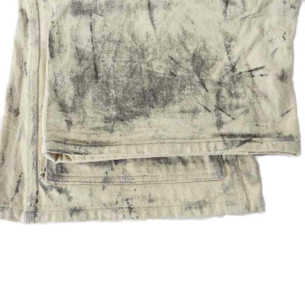 【中古】KRAFTWORK クラフトワーク デニムショートパンツ 汚れ加工 ボタンフライ 32 白 ホワイト 黒 ブラック KRAFTWORK クラフトワーク デニムショートパンツ 汚れ加工 ボタン