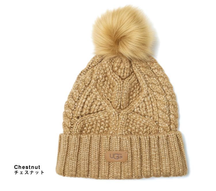 アグ UGG ニット帽 ニットキャップ 帽子 ケーブル ビーニー ウィズ ポム レディース 秋冬 ボンボン ロゴ 防寒 アウトドア 通勤 通学 黒 ブラック ブラウン クリーム CABLE BEANIE WITH POM 100819