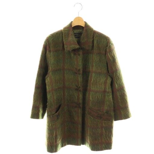 【中古】レリアン Leilian コート モヘヤ混 9 緑 グリーン チェック /AG ■OS レディース レリアン Leilian コート モヘヤ混 9 緑 グリーン チェック /AG □OS