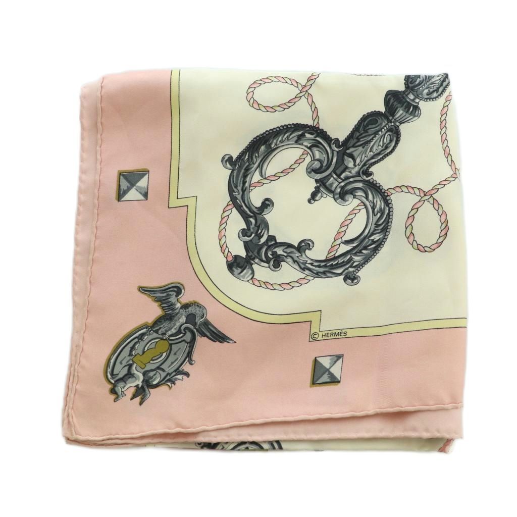 エルメス エルメス スカーフ 美品 カレ アイボリー×ピンク×マルチ 花柄
