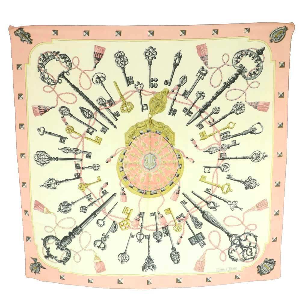 エルメス HERMES LES CLES カレ90 スカーフ シルク 総柄 トップ