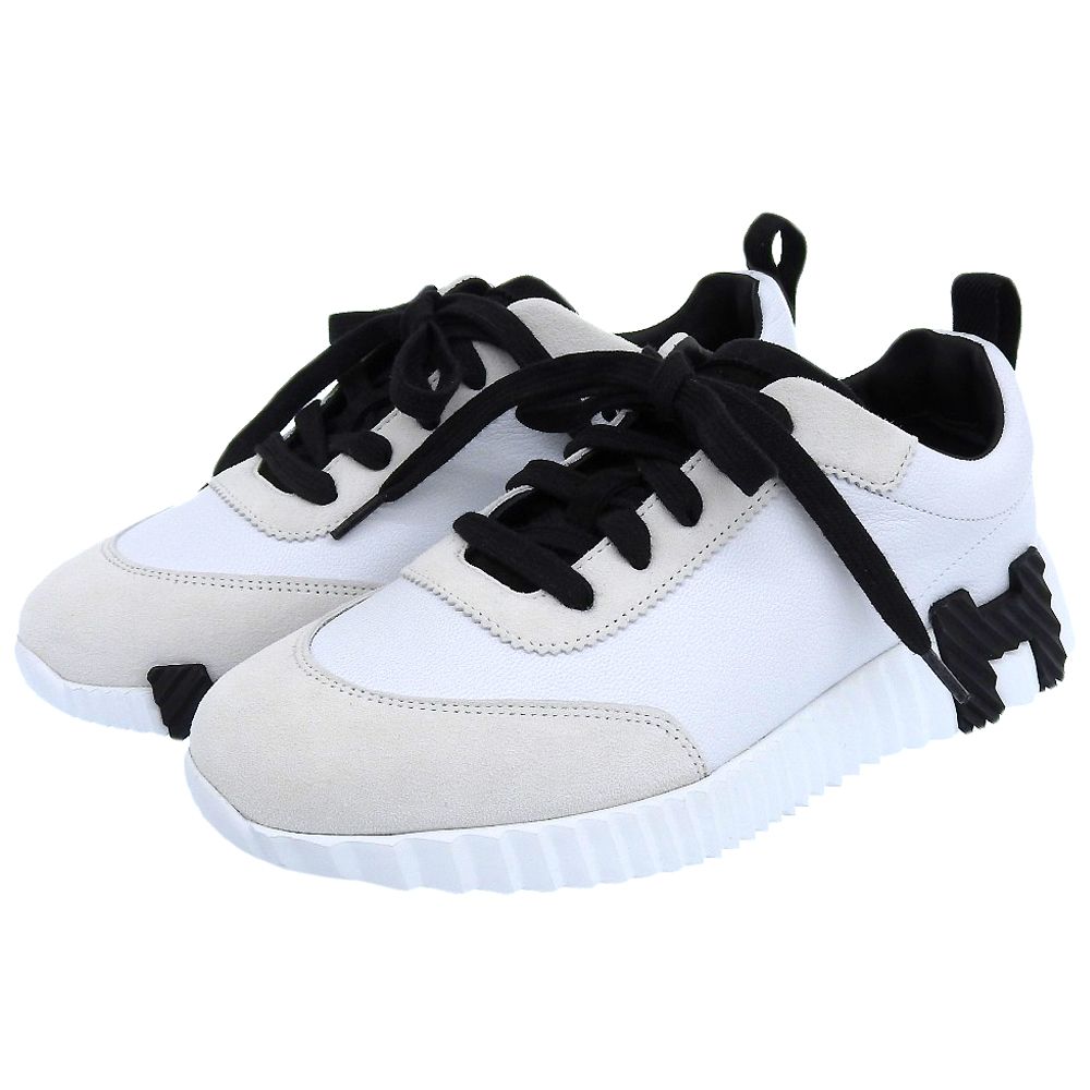 HERMES エルメス バウンシング シェーヴルスポール×シェーヴルヴェロア Hロゴ ローカットスニーカー ホワイト 36.5