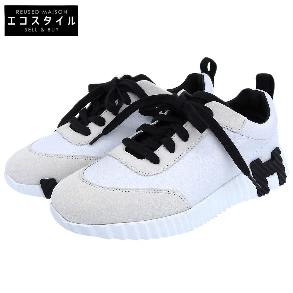 HERMES エルメス バウンシング シェーヴルスポール シェーヴルヴェロア Hロゴ ローカットスニーカー ホワイト 36 5