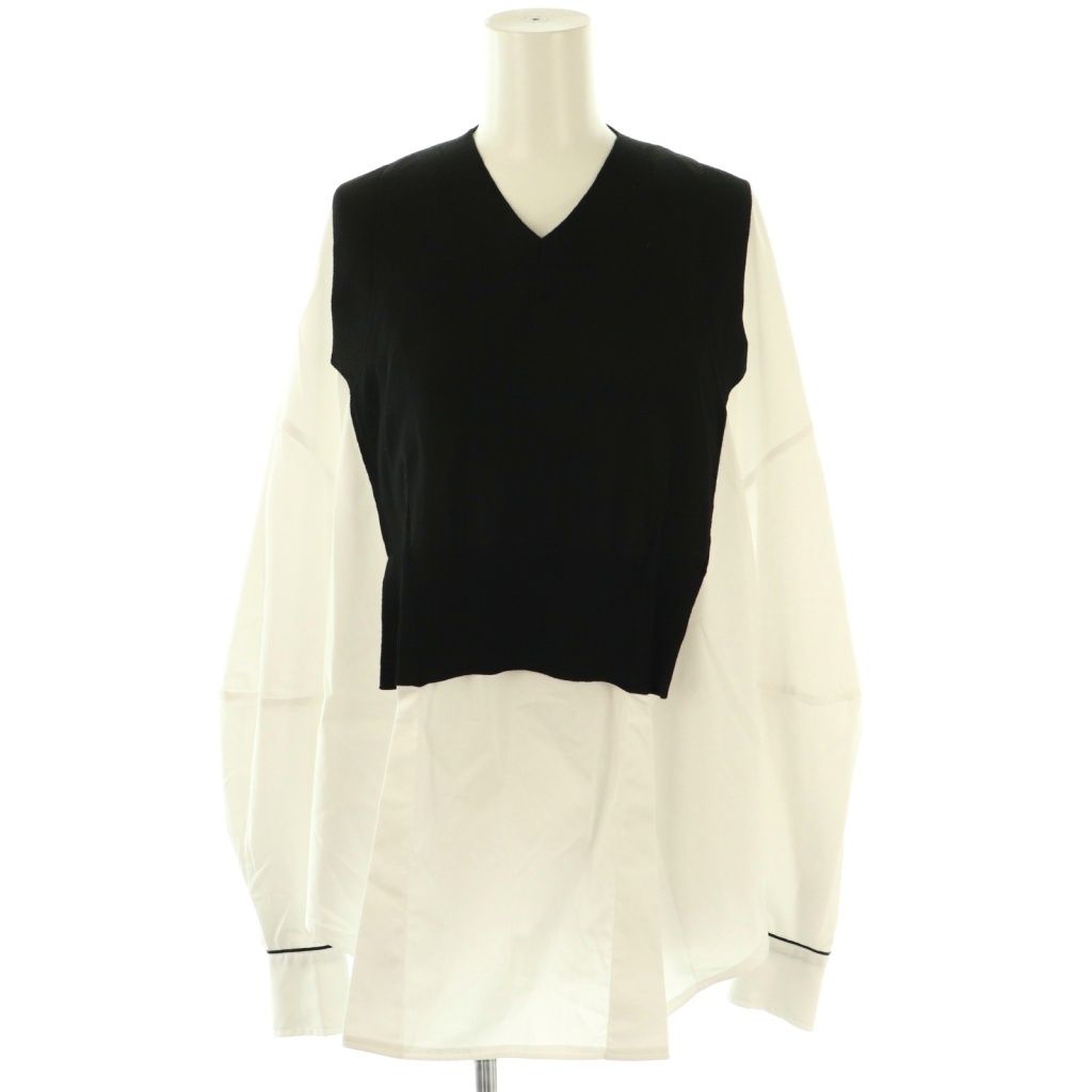 【中古】エンフォルド 25AW FAKE-LAYERED PULLOVER プルオーバー シャツ 長袖 38 ブラック ホワイト /DO ■OS エンフォルド ENFOLD 25AW FAKE-LAYERED PULLOVER プルオーバー シャツ