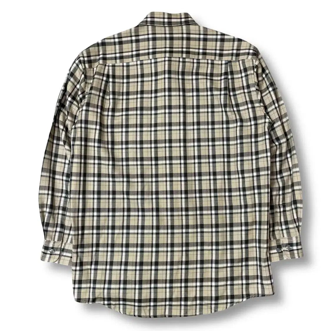 イヴ サンローラン ベージュ チェック ワンポケット ウール ポリ 長袖 シャツ 100