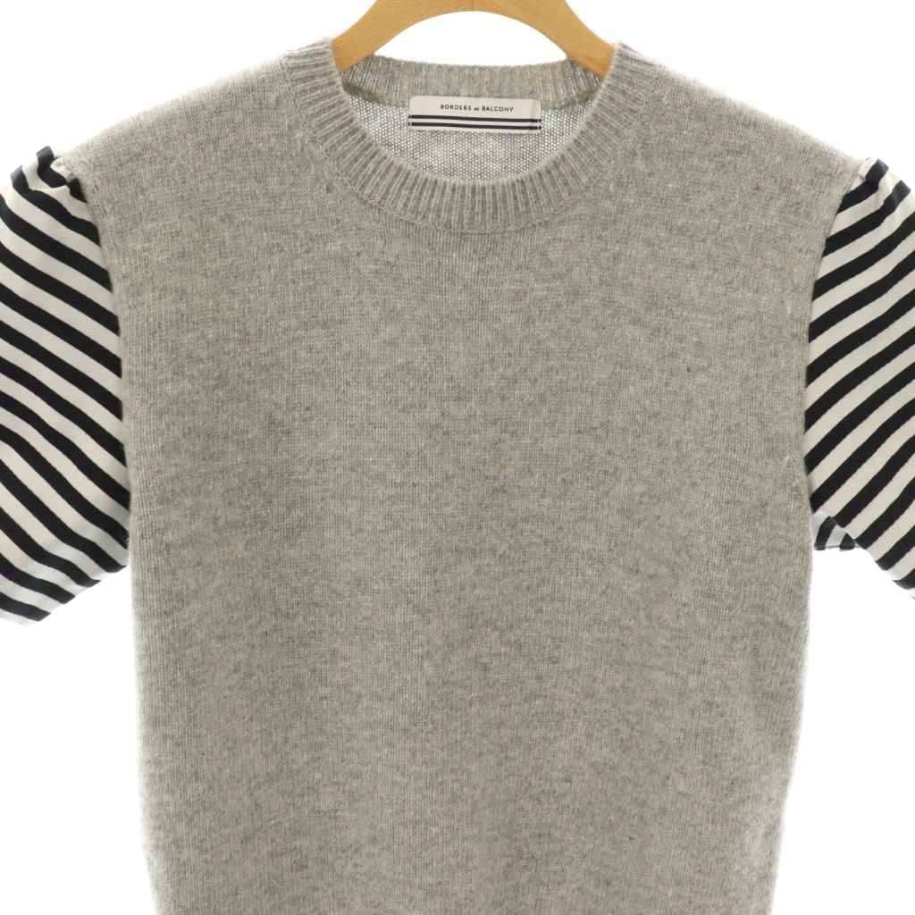 ボーダーズアットバルコニー BORDERS at BALCONY 24AW BORDER SLEEVE SWEATER セーター ニット 半袖 ボーダー ウール カシミヤ混 36 グレー 黒 白 BD2421-1C-30 /NR ■OS