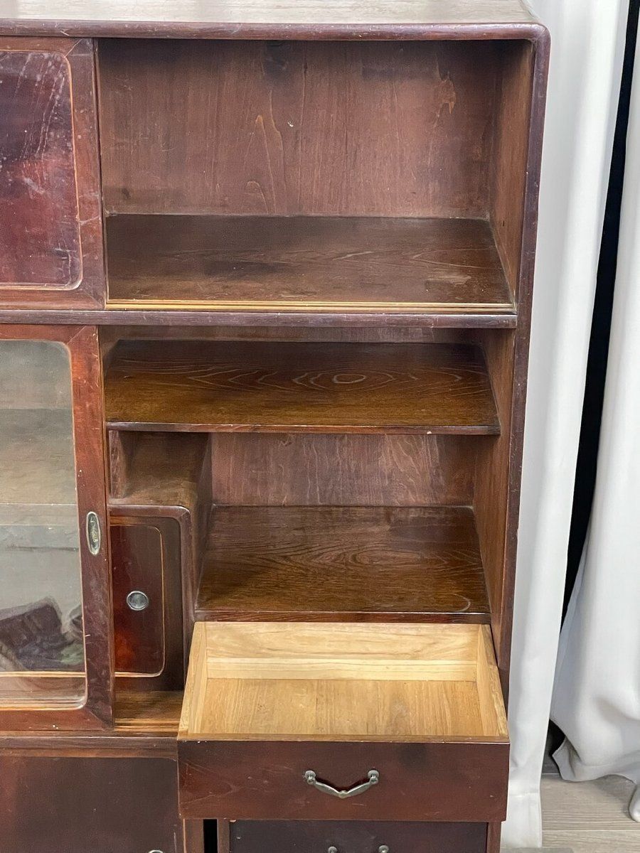 3111 古民具 アンティーク 欅材 茶箪笥 水屋 飾り棚 違い棚 レトロ