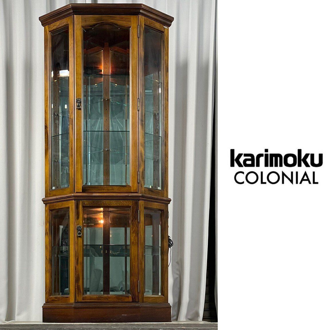 GV20 カリモク コロニアル キュリオケース 飾り棚 ガラス キャビネット