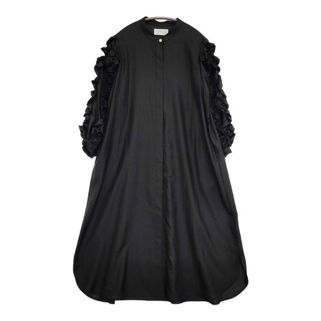 ラッフルバルーンスリーブ ツイルブラウスドレス 定価28380円 H 323161 ワンピース ブラック レディース ヘレンチア 5 1124 M∞