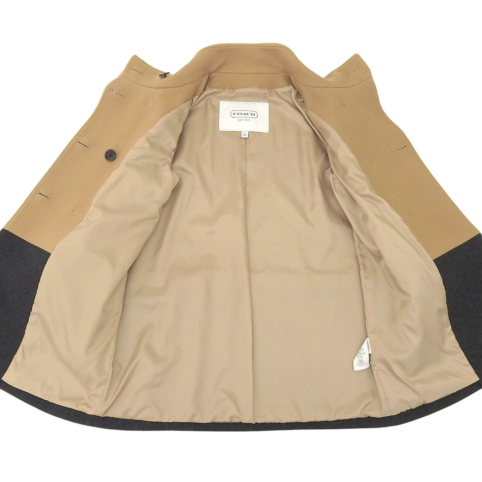 美品△COACH コーチ アンゴラ混 スタンドカラー ダブルブレスト ウール