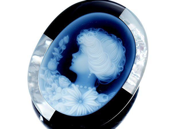 ジュエリー極】花と女性の彫刻 高級ブルーストーンカメオルース