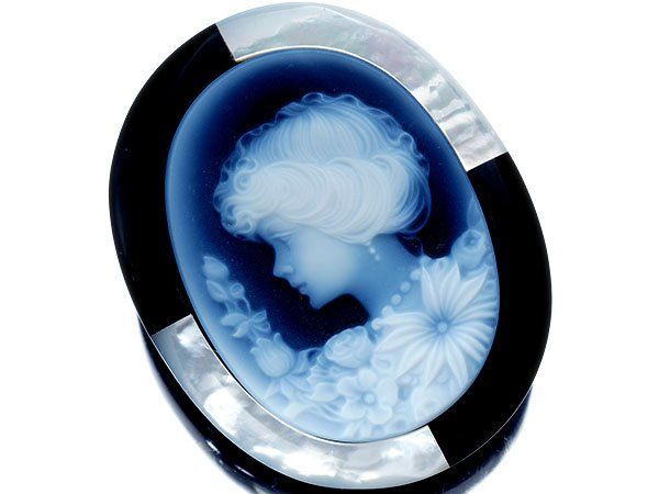 ジュエリー極】花と女性の彫刻 高級ブルーストーンカメオルース