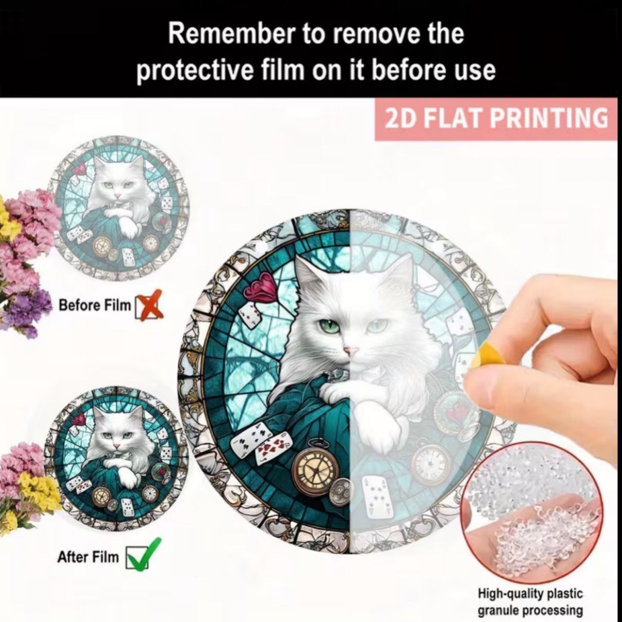 サンキャッチャー ＊幸運インテリア＊merci 白猫×ステンドグラス風サン