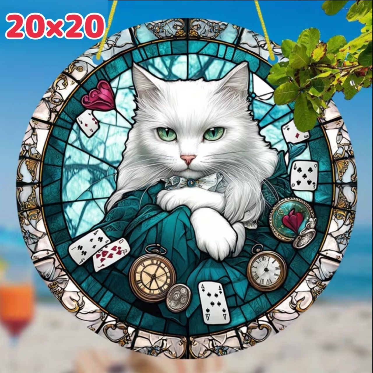 サンキャッチャー ＊幸運インテリア＊merci 白猫×ステンドグラス風サン