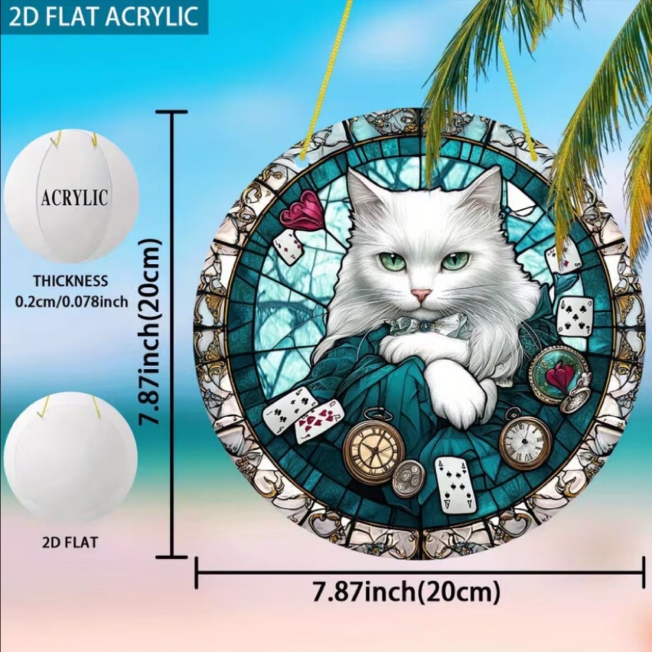 サンキャッチャー ＊幸運インテリア＊merci 白猫×ステンドグラス風サン
