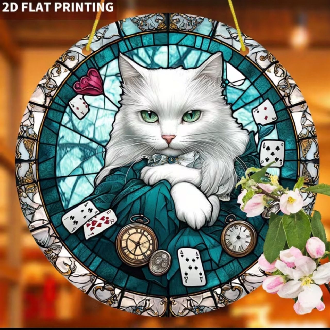 サンキャッチャー ＊幸運インテリア＊merci 白猫×ステンドグラス風サン