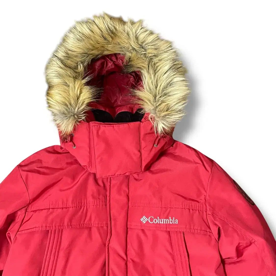 Columbia レッド ダックダウン フードファー マウンテンパーカー