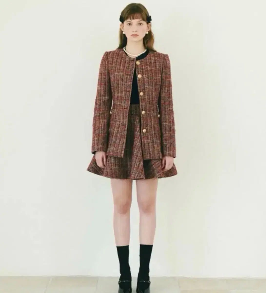 fletta ツイード セットアップ レッドネイビー