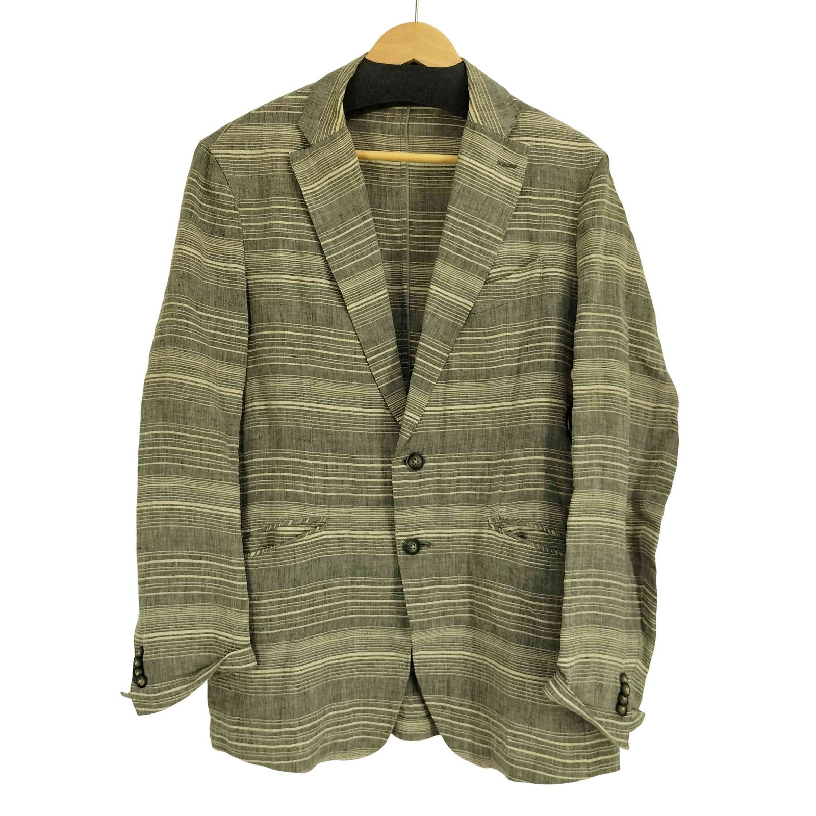 MAURIZIO BALDASSARI(マウリツィオバルダサーリ) ボーダー リネン100 2B テーラードジャケット メンズ EUR：50 【中古】【ブランド古着バズストア】 マウリツィオバルダサーリ MAURIZIO BALDASSARI ボーダー リネン100 2B