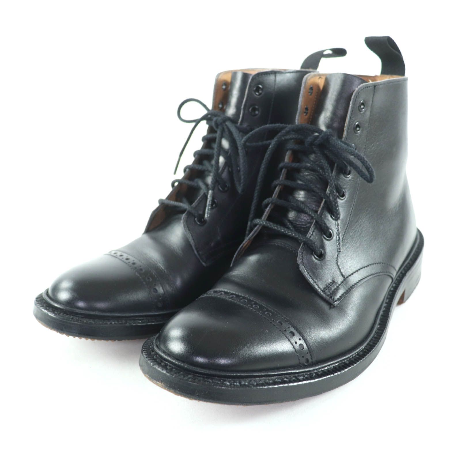 美品★Tricker’s トリッカーズ パンチドキャップトゥ レザー ダービーブーツ ショートブーツ ブラック 5 英国製 レディース 美品☆Tricker's トリッカーズ レザー パンチドキャップトゥ レザー