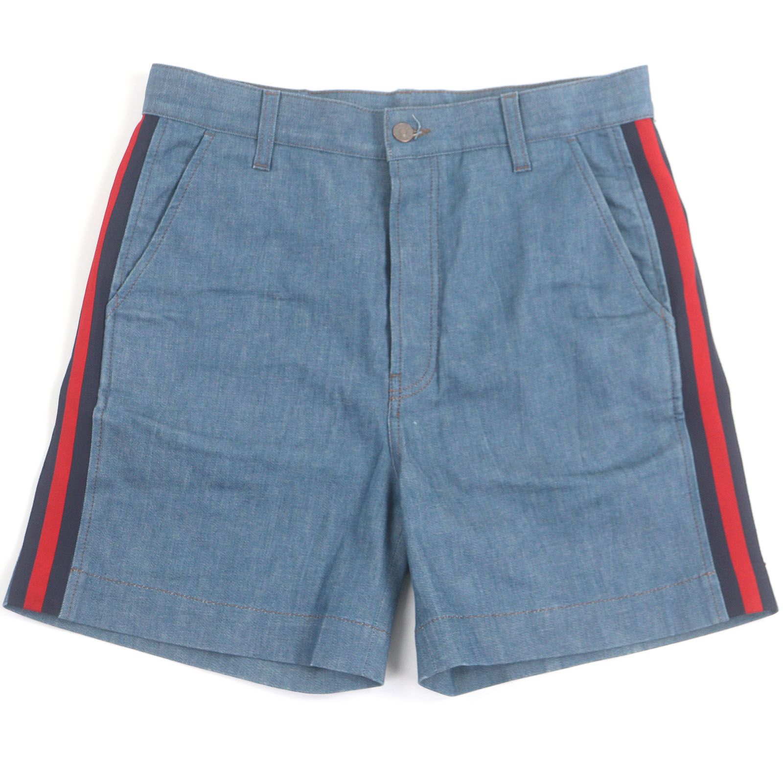 GUCCI グッチ 418308 ロゴレザーパッチ サイドウェブライン ショートパンツ インディゴブルー 32 イタリア製 メンズ