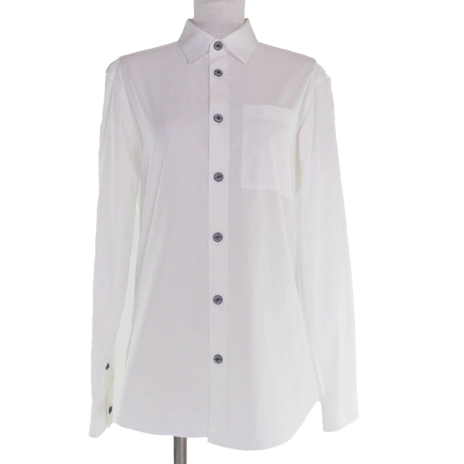 バーバリー 8028877 コットン ティッシ期 ロゴボタン 長袖シャツ ホワイト XS レディース