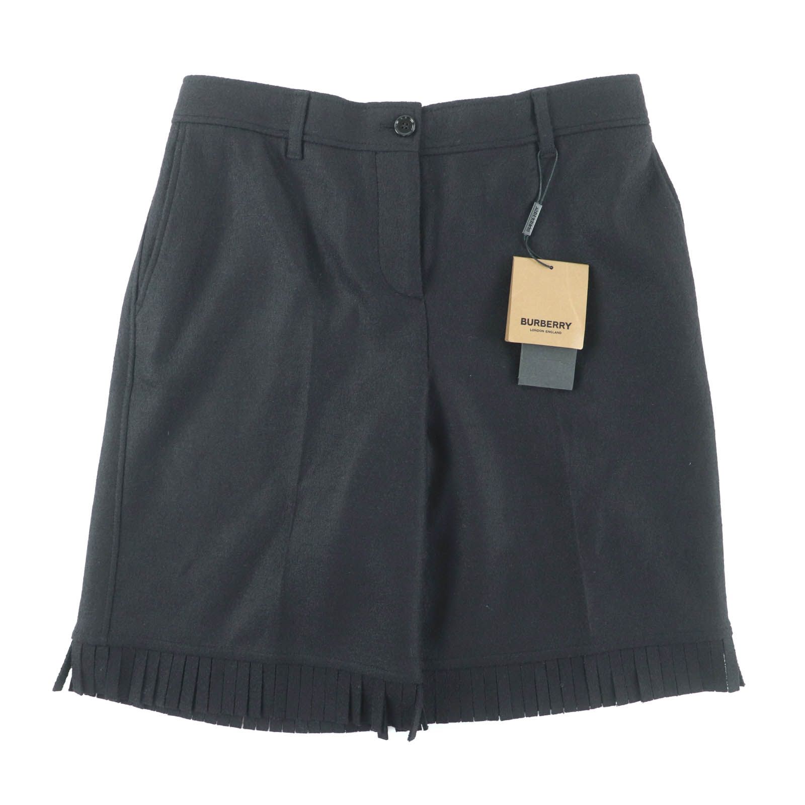 ♥品 バーバリー 8046913 バージンウール100％ ティッシ期 センタープレス フリンジ ショートパンツ ブラック 40 イタリア製 レディース