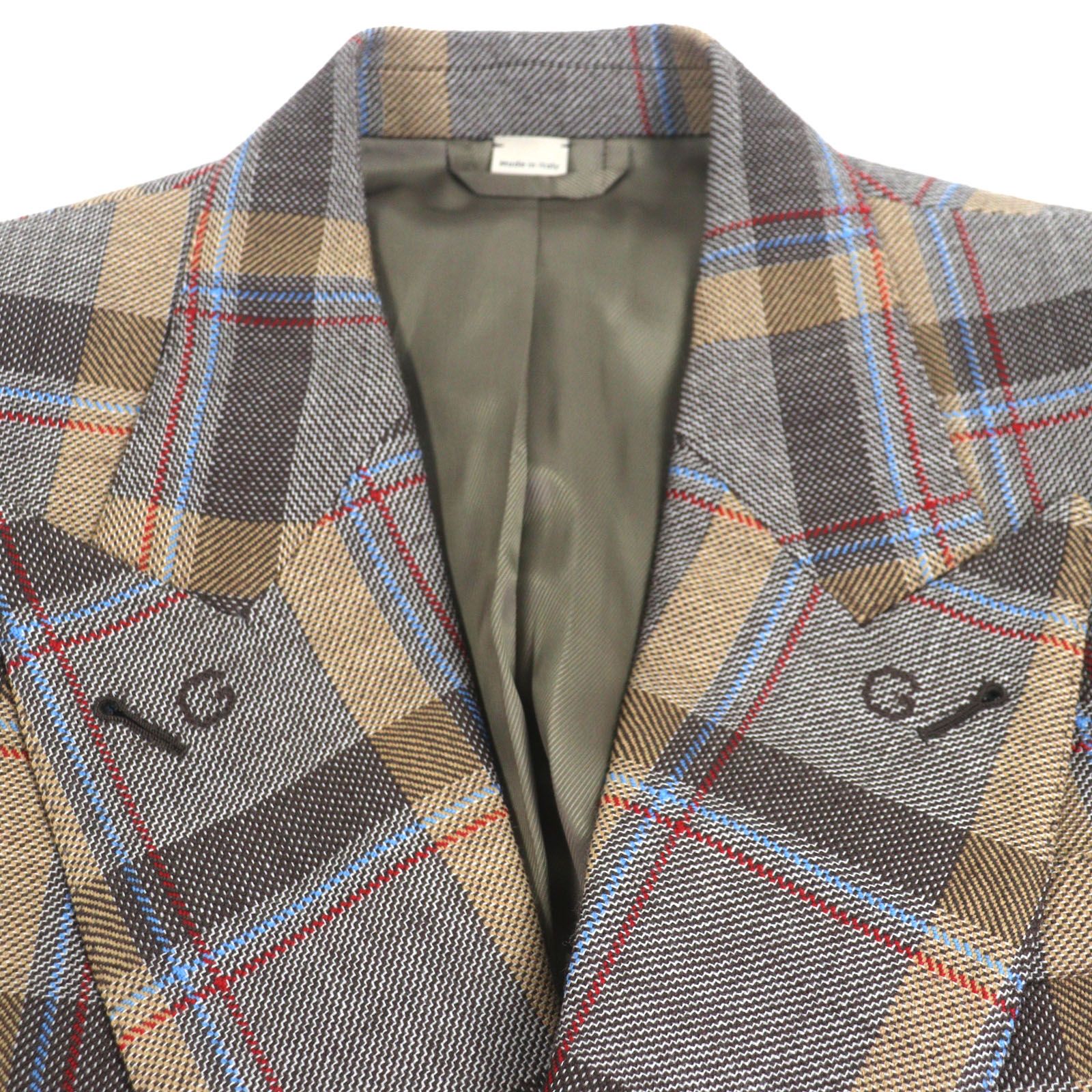 GUCCI グッチ 675837 680704 ウール GG柄 チェック柄 ダブルスーツ セットアップ ブラウン 48 ハンガー ガーメント付き イタリア製 メンズ