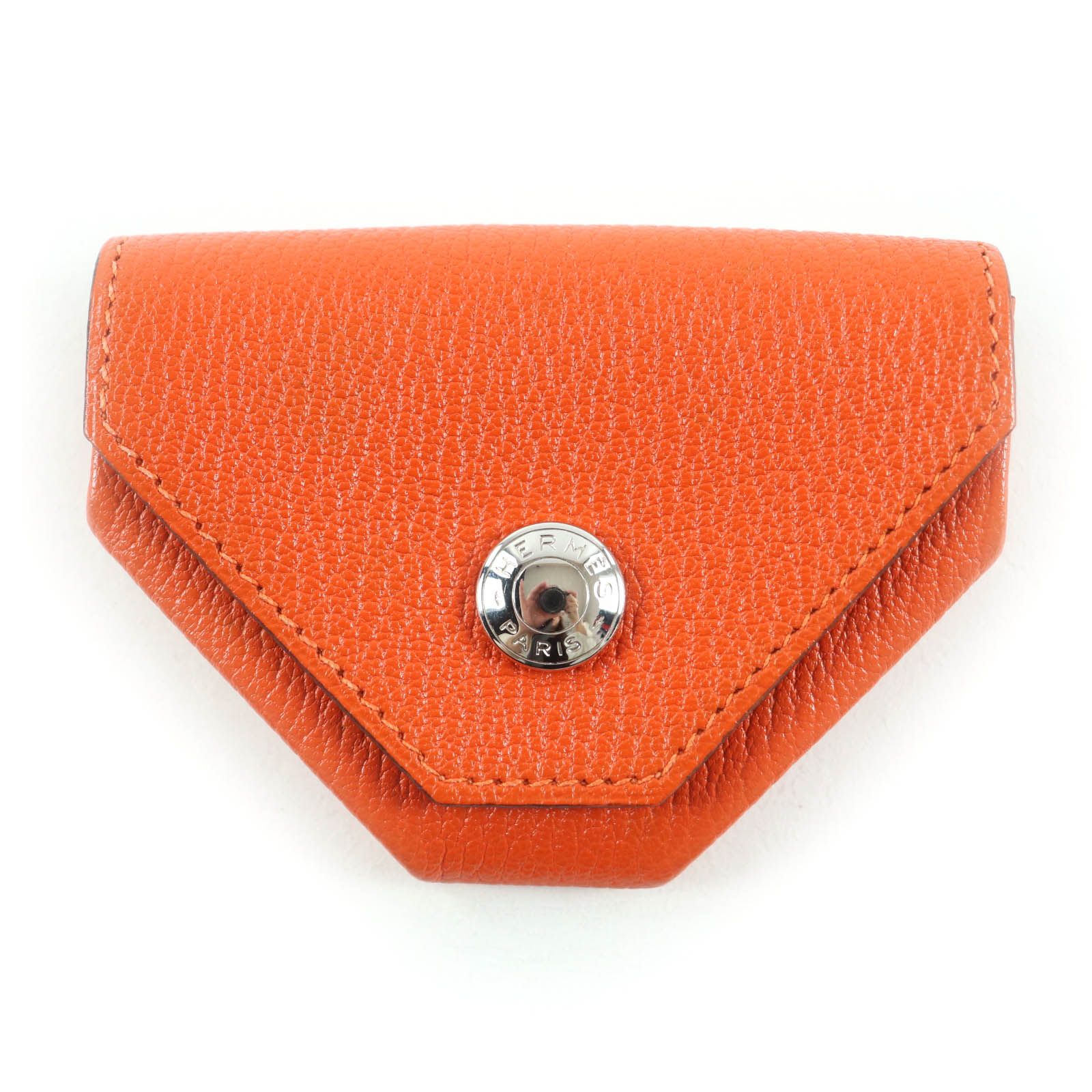 美品★HERMES エルメス ルヴァンキャトル 24 オレンジ シェーブル シルバー金具 セリエボタン ケース □H刻印 仏製 レディース 美品☆HERMES エルメス ルヴァンキャトル 24 オレンジ シェーブル