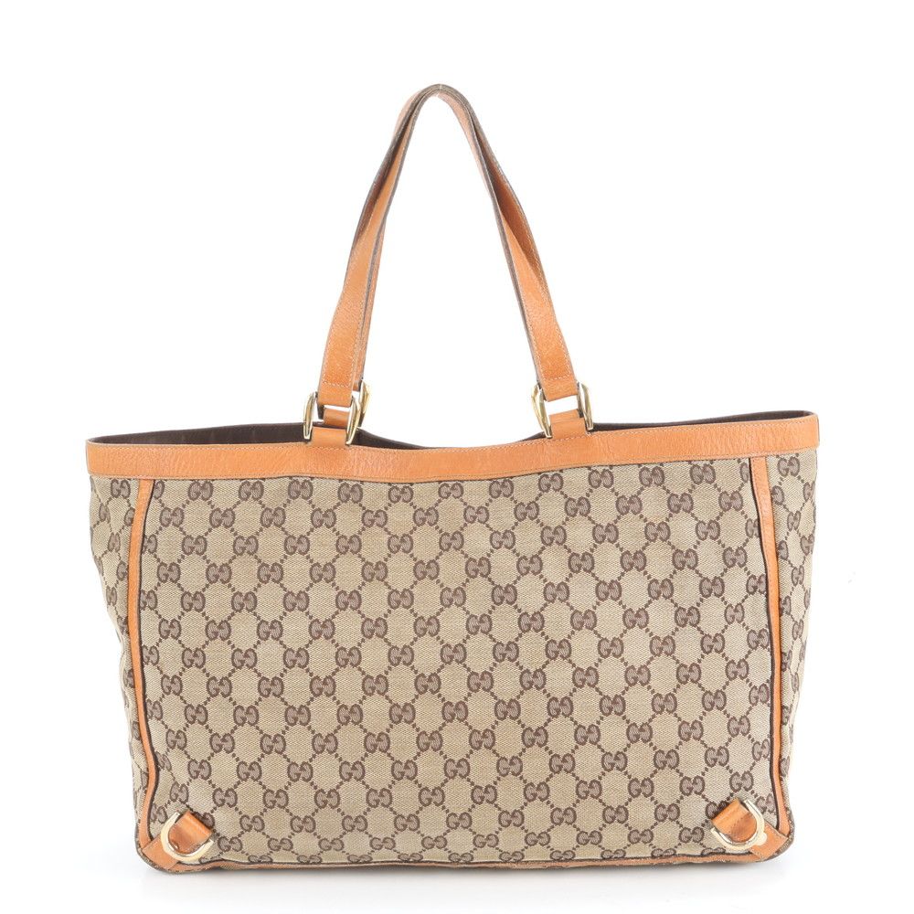 美品 グッチ GG キャンバス アビー 141472 レザー トート バッグ