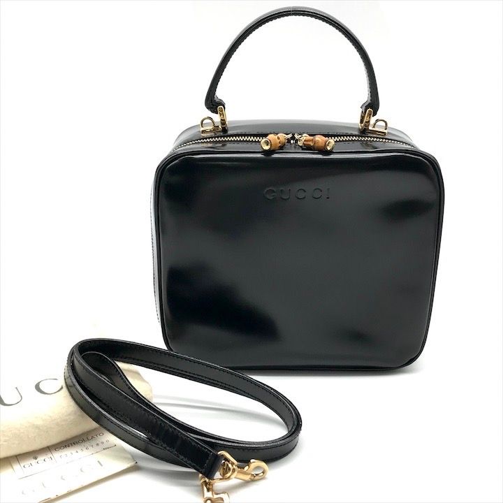 GUCCI グッチ 2 WAY ハンド ショルダー バッグ 斜め掛け バンブー レザー ブラック レディース ブランド かばん a 10804