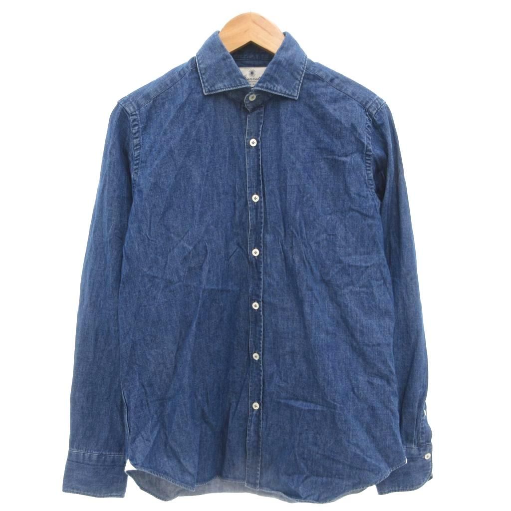 ジャンネット GIANNETTO デニムシャツ 長袖 M 無地 インディゴブルー 紺 ネイビー AE