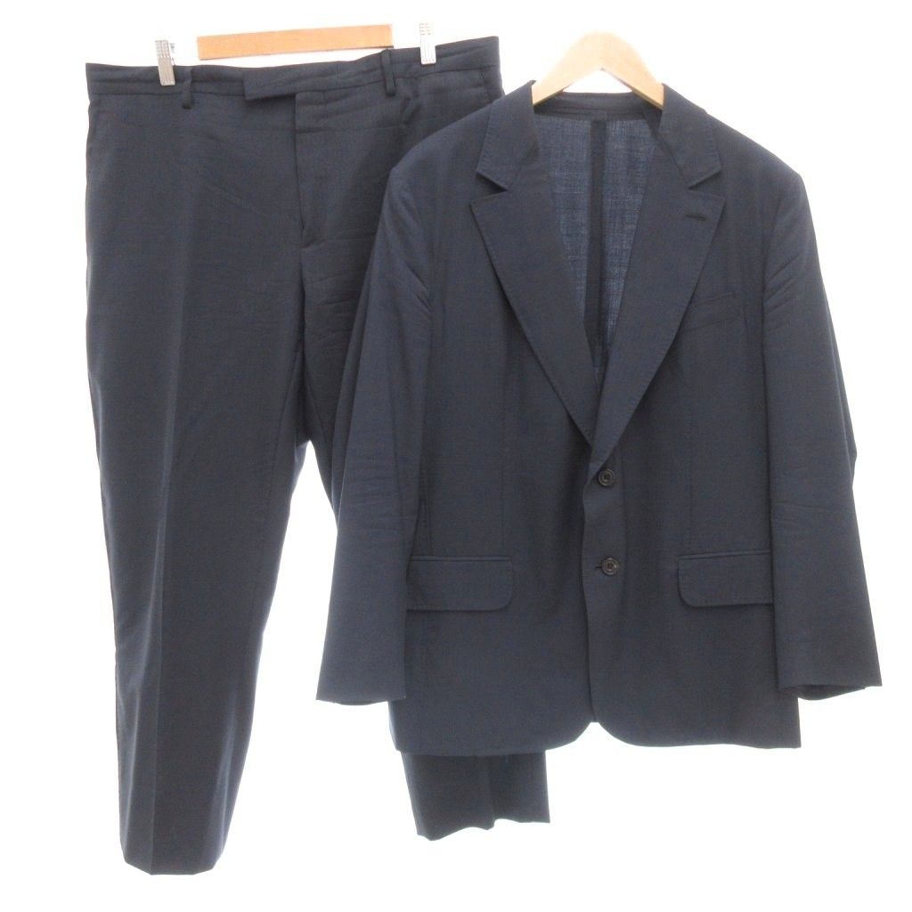 ベルルッティ Berluti セットアップ スーツ テーラードジャケット パンツ ウール 袖裏カリグラフィー R 52 54 ネイビー |UO