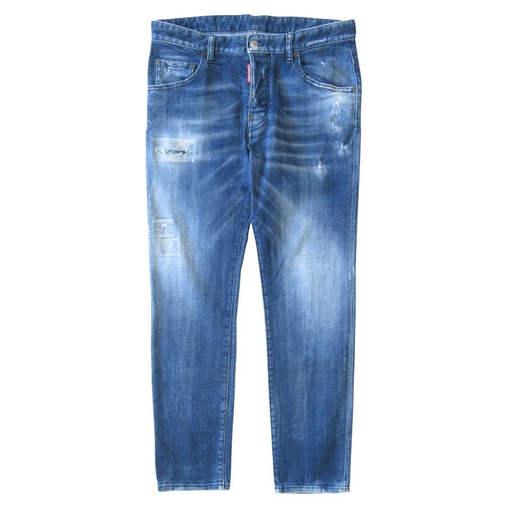  美品 DSQUARED2 ディースクエアード デニム スリム パンツ ストレッチ ダメージ加工 サイズ48 インディゴブルー メンズ 古着 中古 USED その他