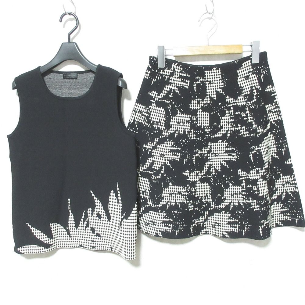 アンテプリマ FIORI ジャガードニット ノースリーブトップス スカート セットアップ 40 ブラック ホワイト レディース 古着