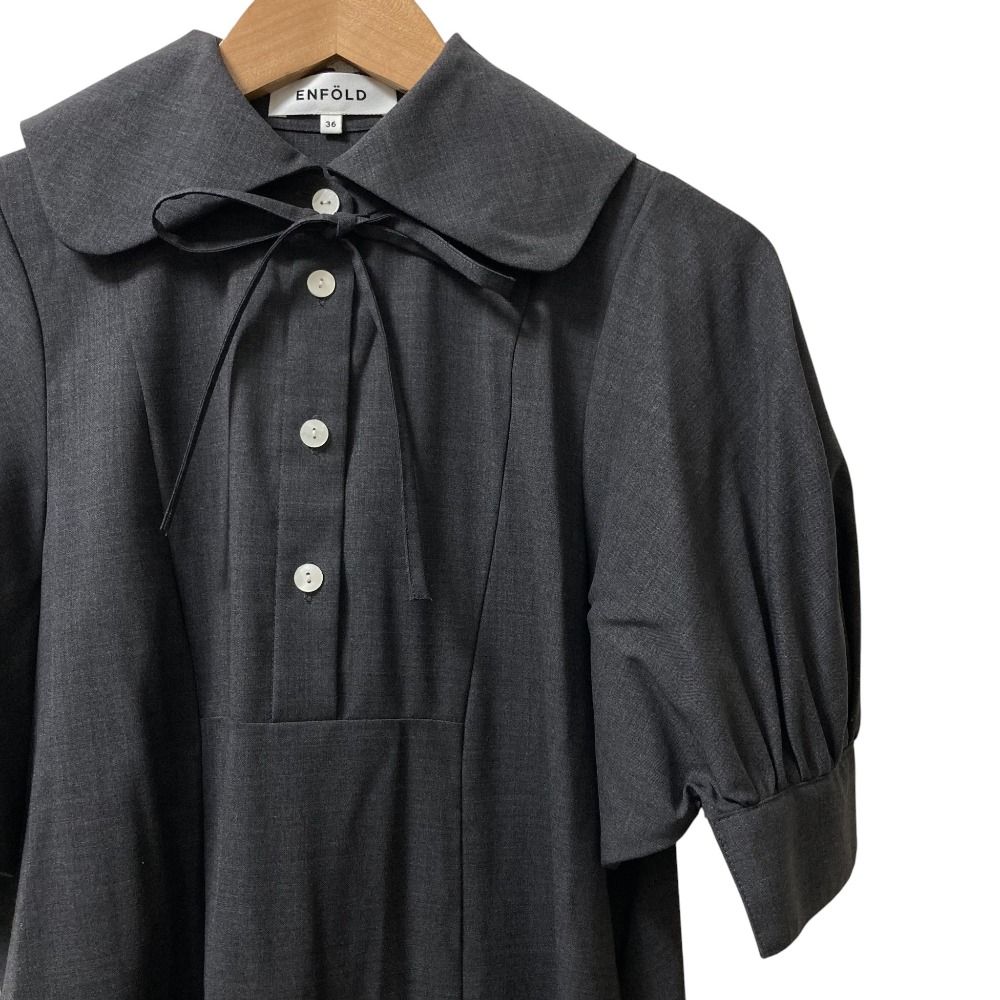 24 SS ENFOLD エンフォルド SQUARE SLEEVES DRESS ロングワンピース 2600 サイズ36 グレー レディース 古着