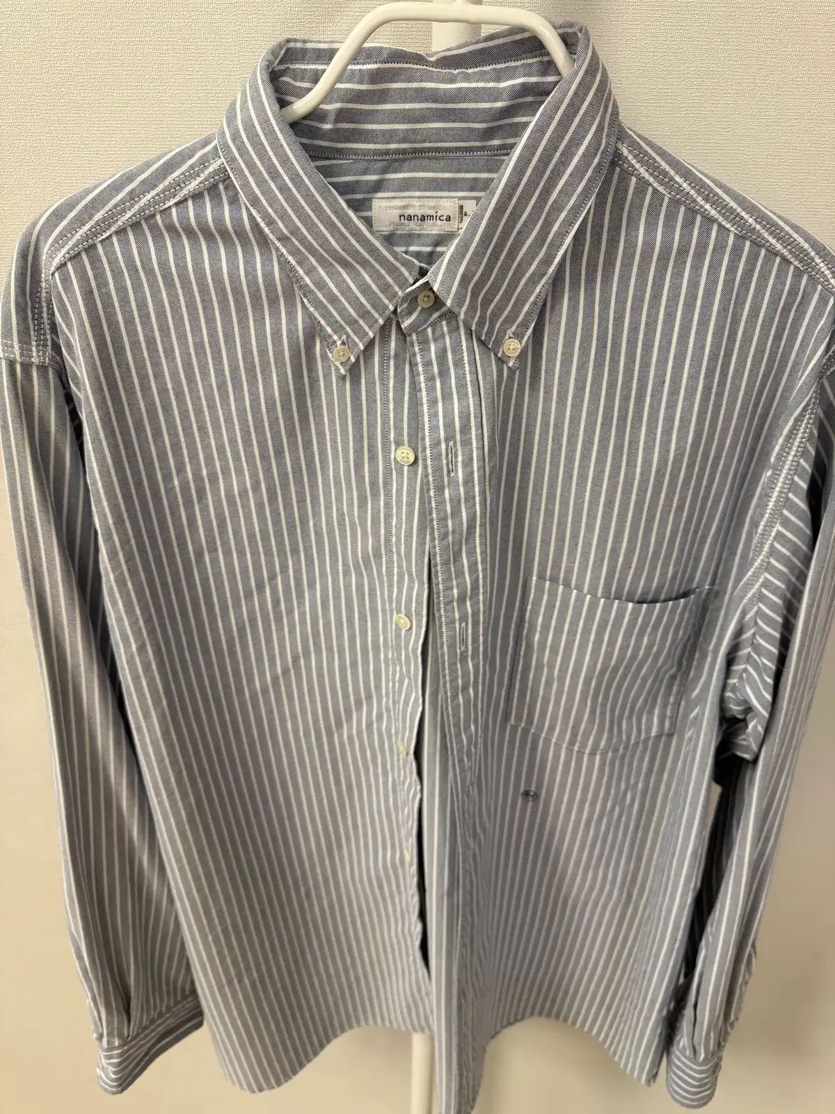 nanamica ボタンダウン ストライプ WIND AND WISH シャツ ネイビー Lサイズ