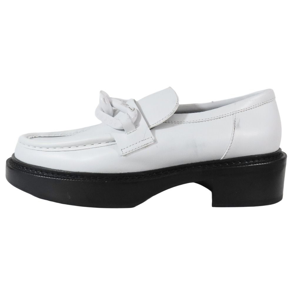 LOUIS VUITTON ルイヴィトン LVアカデミーライン モノグラムチェーン ローファー スリッポン レザー シューズ 38.5 ホワイト レディース 古着