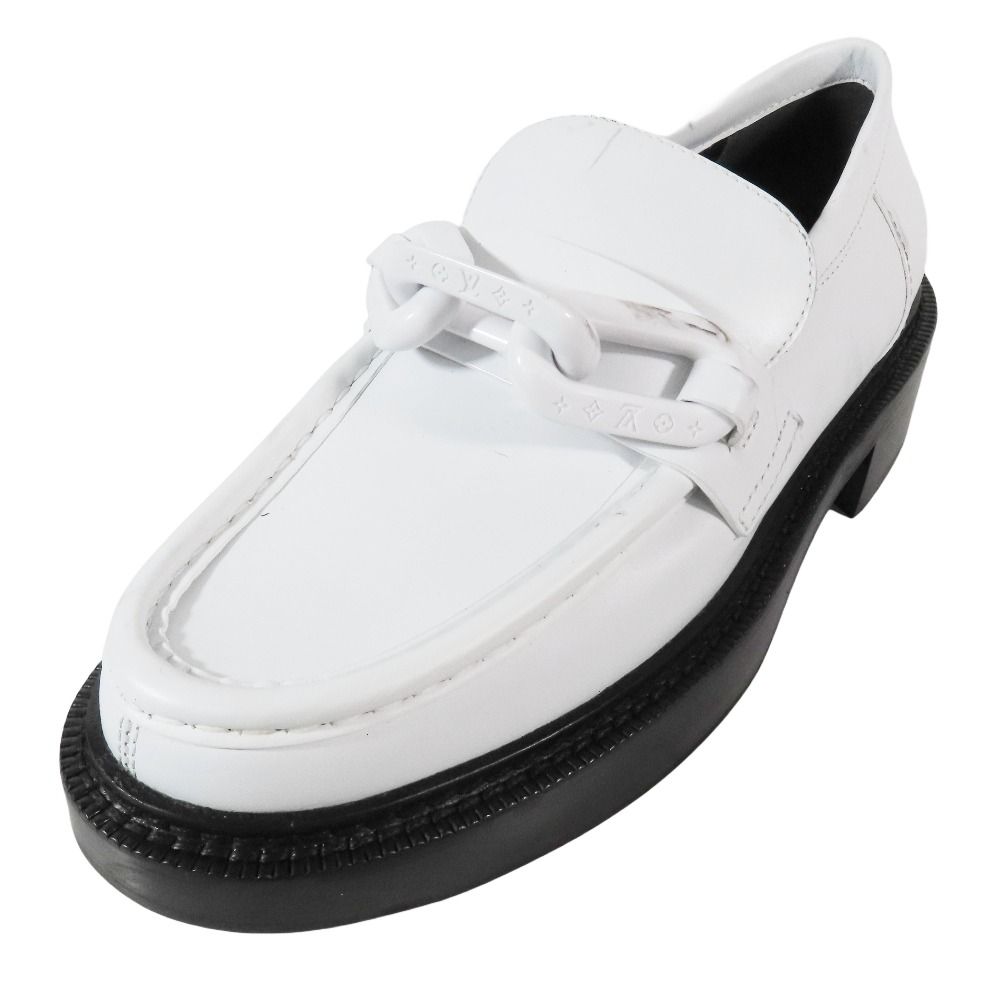 LOUIS VUITTON ルイヴィトン LVアカデミーライン モノグラムチェーン ローファー スリッポン レザー シューズ 38.5 ホワイト レディース 古着