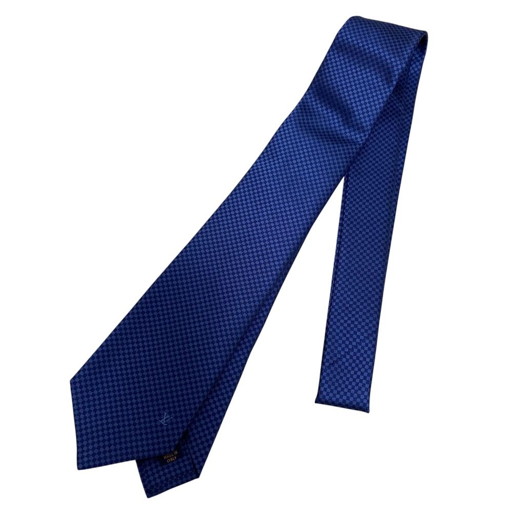 【未使用に近い】ルイヴィトン　ダークブルー マイクロダミエ　ネクタイ 未使用 LOUIS VUITTON ルイヴィトン マイクロダミエ シルク ネクタイ