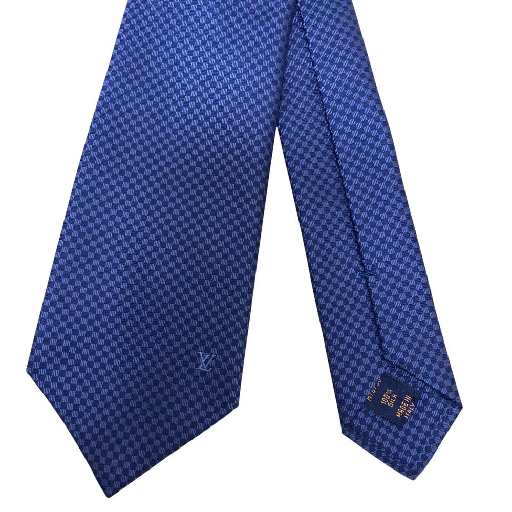 【美品】ルイヴィトン ネクタイ マイクロダミエ ブルー シルク 未使用 LOUIS VUITTON ルイヴィトン マイクロダミエ シルク ネクタイ