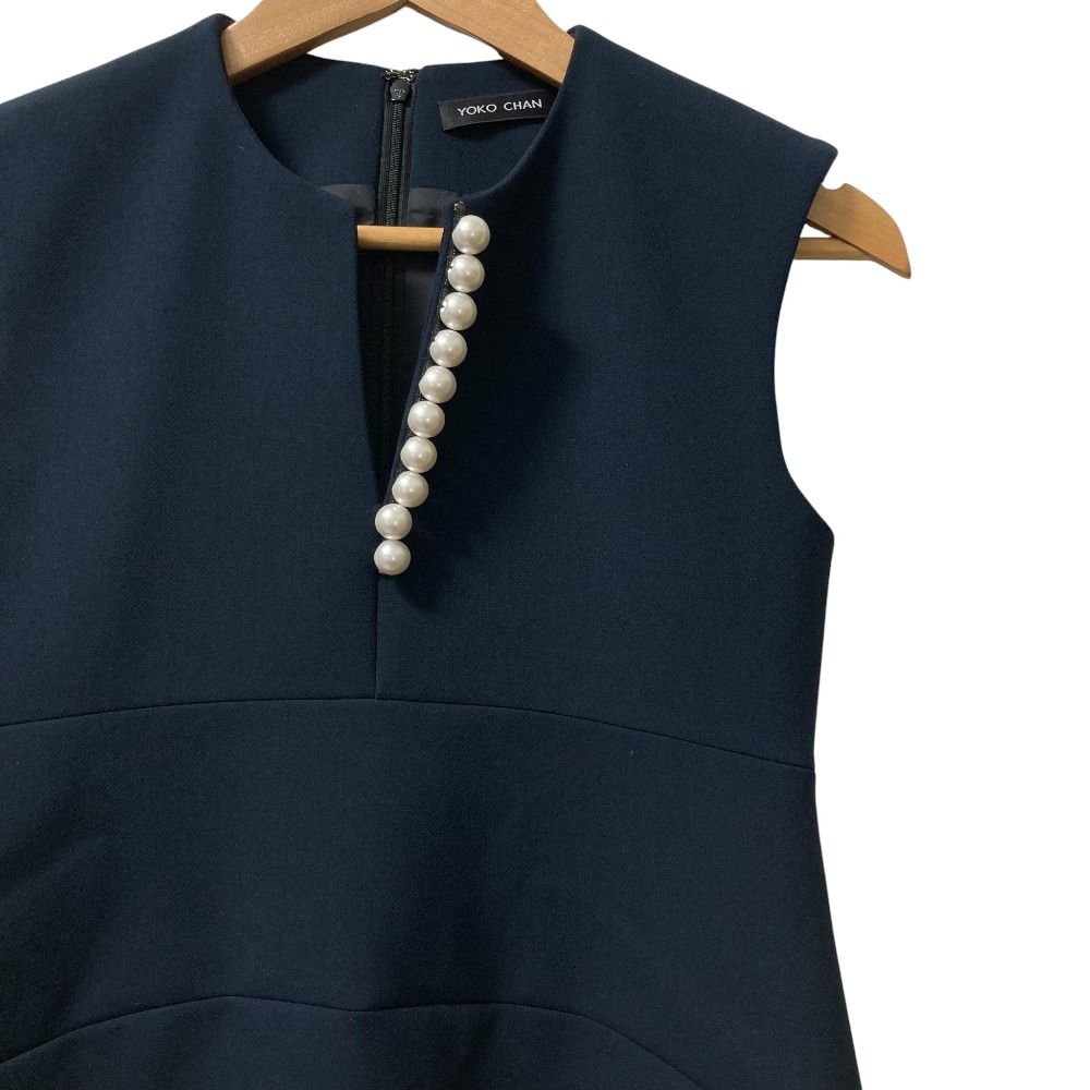 YOKO CHAN ヨーコチャン パールスリット ノースリーブワンピース YCD 120 565 サイズ36 ネイビー レディース 古着