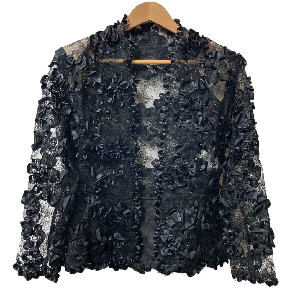 Christian Dior クリスチャンディオール ヴィンテージ リボン レースペプラムジャケット サイズ9 ブラック レディース 古着