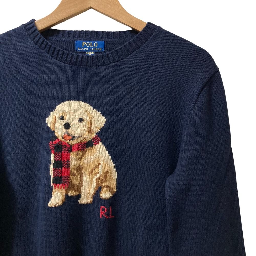 POLO RALPH LAUREN ポロラルフローレン パピーインターシャロングスリーブニット セーター キッズ サイズXL ネイビー 古着