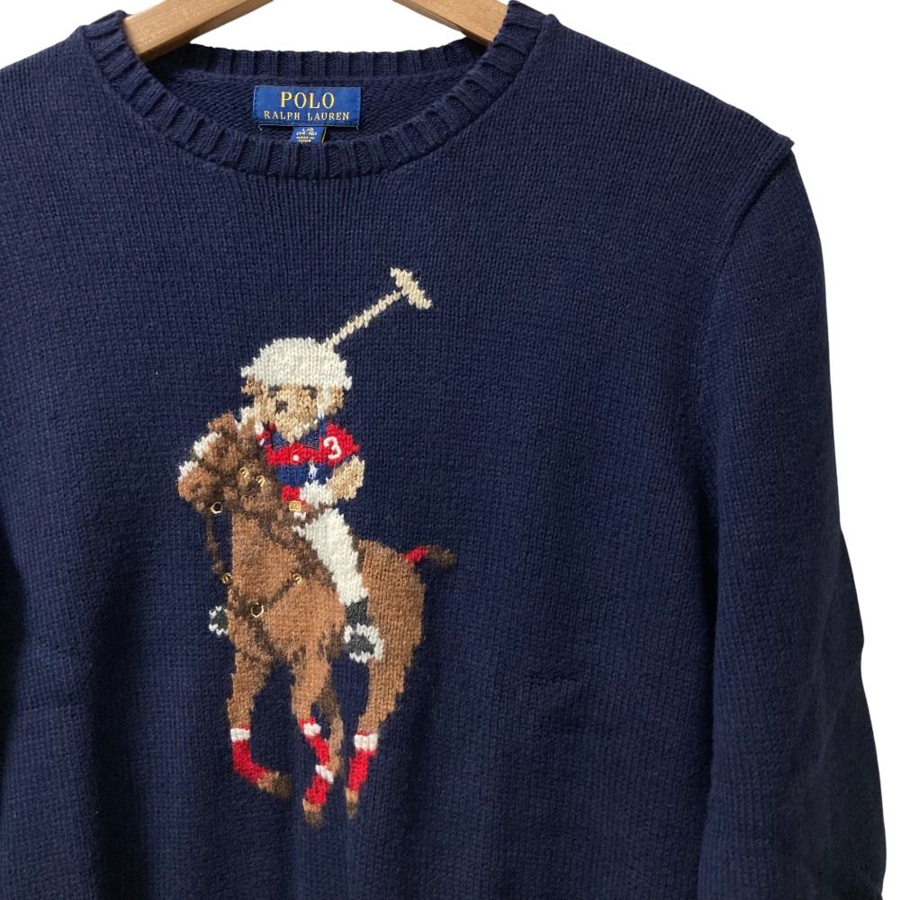 Polo Ralph Lauren ポロラルフローレン ポロベア ポニー インターシャニット セーター サイズL ネイビー キッズ 古着