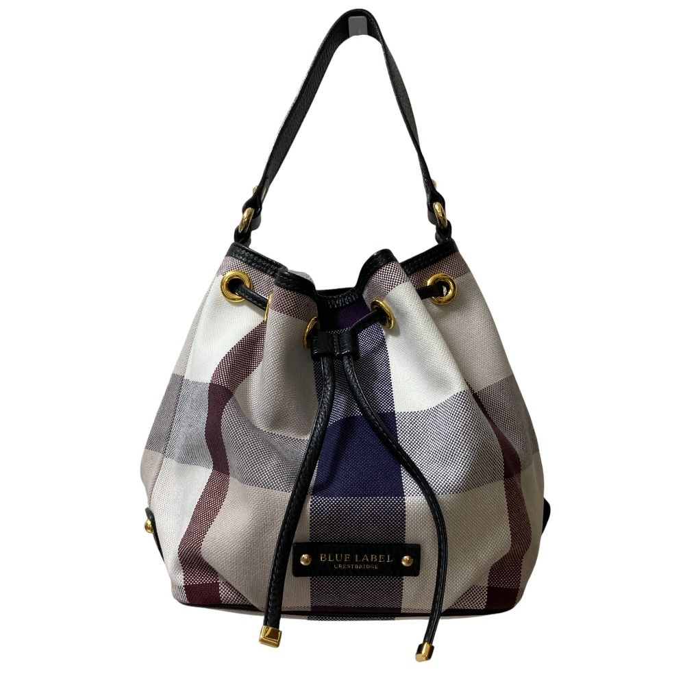 BLUE LABEL CRESTBRIDGE ブルーレーベルクレストブリッジ 巾着バッグ ホワイト×ネイビー×パープル レディース 古着