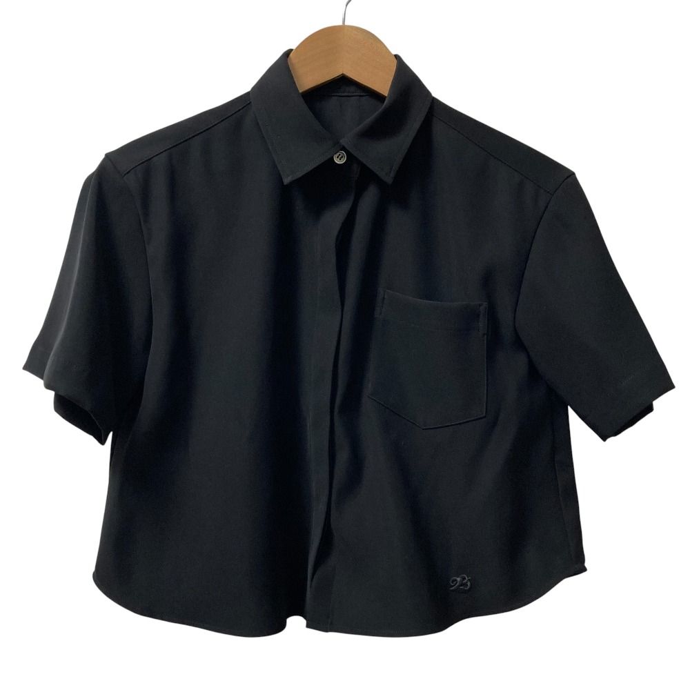25 SS BORDERS at BALCONY ボーダーズアットバルコニー CROPPED TWILL TOP ブラウス BD 2521 3 C 02 サイズ36 ブラック レディース 古着