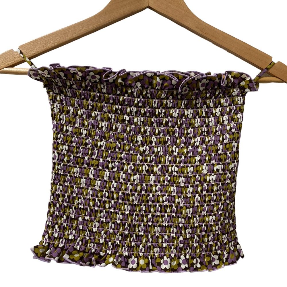 ♥ CELINE セリーヌ フラワープリント シャーリングビスチェ ベアトップ サイズ38 マルチカラー レディース 古着